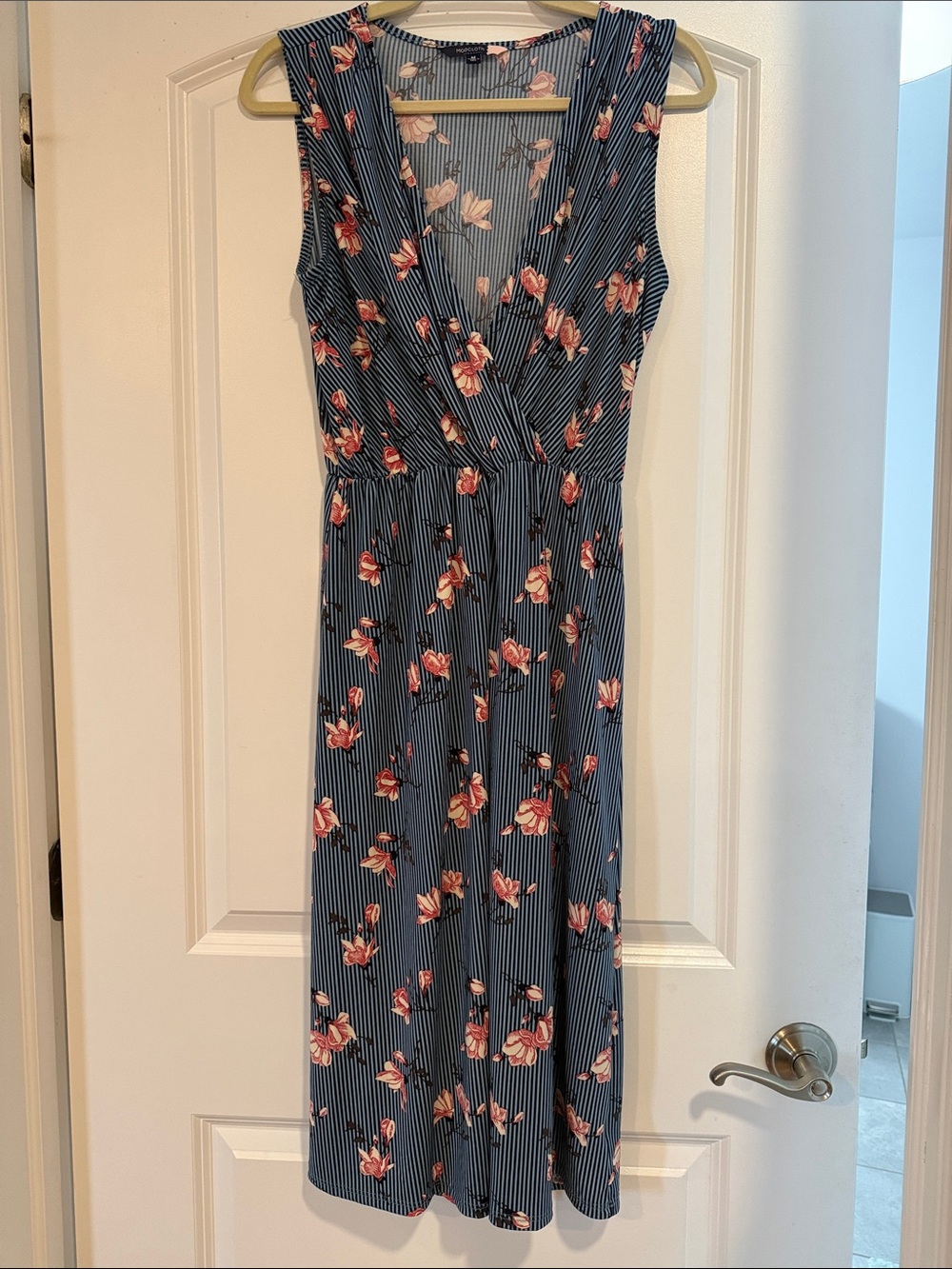 Modcloth Navy Floral Stripe Wrap Midi Dress